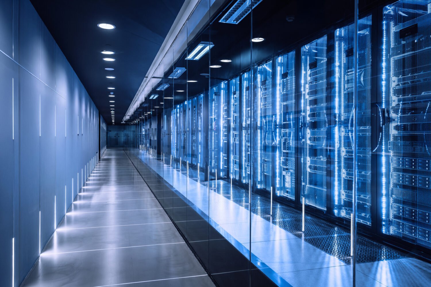 High-tech data center with server racks